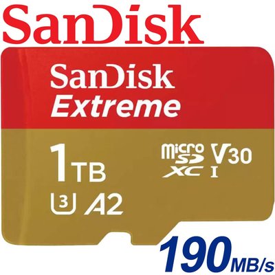 190MB/s 公司貨 SanDisk 1TB Extreme microSDXC TF U3 V30 記憶卡 1T