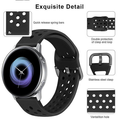 【熱賣精選】20mm/22mm快拆錶帶 華為watch GT2錶帶 Galaxy Watch 42MM/46MM透氣多孔方扣矽膠表帶