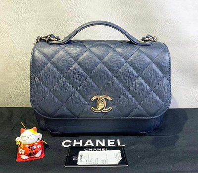 專櫃正品 香奈兒 CHANEL 郵差包 藏藍色 金鍊 荔枝紋牛皮（全新福利品！優惠出清換現金）