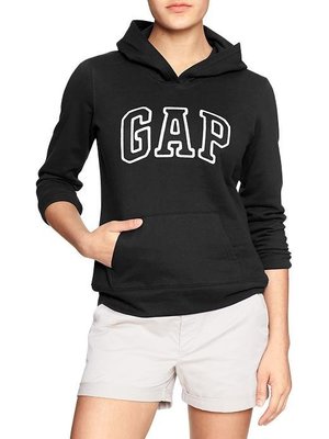 【Gap】女裝成人黑色連帽T恤 帽T GAP Logo 棉質刷毛長袖連帽T恤