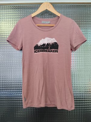 紐西蘭品牌 Icebreaker 灰粉色美麗諾羊毛透氣排汗、親膚舒適圓領短袖T恤上衣（女）冰山高峰
