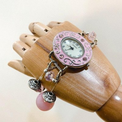 全新展示品 特殊設計款 美國NARMI 女性 鑲晶鑽+琺瑯" 3色珠" 豪華款 手鍊大錶 (特價真品) 38 mm