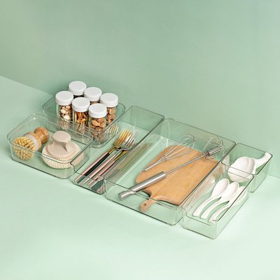日式桌面抽屜收納盒分隔廚房餐具文具整理小盒子透明塑料分格神器-追夢