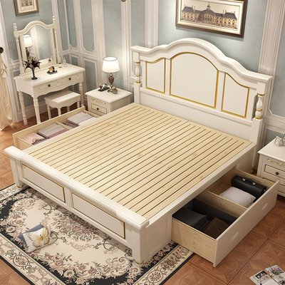 特賣-美式實木床兩米大床輕奢現代歐式雙人婚床主臥高箱美式床現代簡約