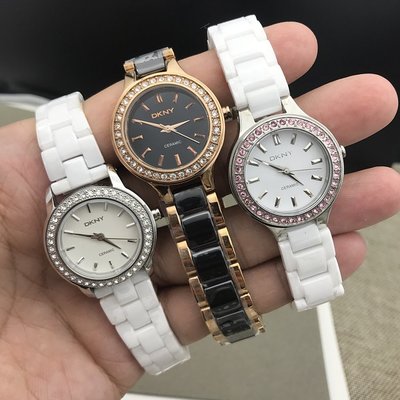 替換錶帶 現貨DKNY唐可娜兒手錶白色陶瓷錶時尚鑲鉆簡約石英防水女錶NY8206
