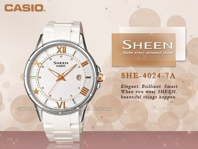 CASIO手錶專賣店 國隆 CASIO SHEEN SHE-4024 超薄大錶面銀框淑女錶_桂綸鎂代言_保固_發票