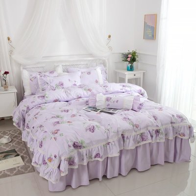 加大雙人床罩 公主風床罩 花棲 紫色 蕾絲床罩 結婚床罩 床裙組 荷葉邊床罩 佛你企業