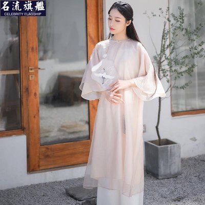 s 春夏禪茶服新中式女裝改良漢服仙氣長裙如意紗復古洋裝