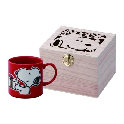 【Wendy Kids】 日本製 正版 史努比 SNOOPY 陶瓷 馬克杯 附木盒 350ml 紅