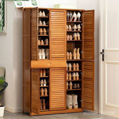 實木拉門鞋櫃竹木簡約組裝鞋櫃大容量鞋架 鞋櫃帶抽屜 木製防塵透氣大鞋櫃