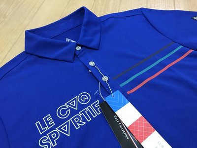 ##【涉谷GOLF精品】Le Coq Sportif 公雞牌 最新淺藍色紅綠藍短條紋M號 質感超好 保證真品 歡迎購買