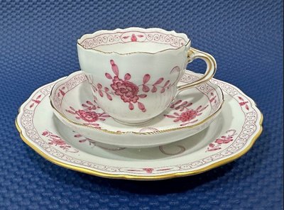 【湛瓷Meissen】德國麥森Meissen手繪紫印度之花咖啡杯盤3件組