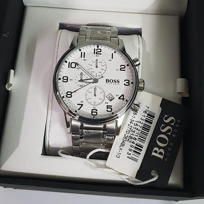 HUGO BOSS Aeroliner 白色面錶盤 銀色不鏽鋼錶帶 石英 三眼計時 男士手錶 1513182