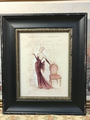 歐洲古物時尚雜貨  仕女扶椅圖 掛圖 擺飾品 古董收藏