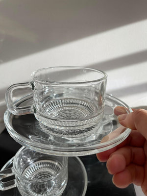 日本Vintage 豪雅hoya硝子 透明強化玻璃咖啡杯 可