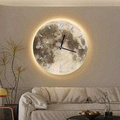 月球鐘表掛鐘客廳家用時尚網紅2024新款表掛墻高級感創意時鐘壁燈