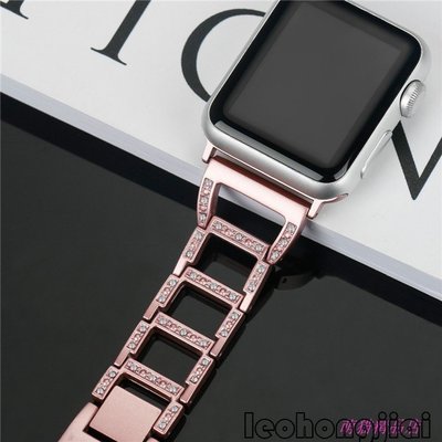 鏤空鑲鑽梯形不鏽鋼精鋼錶帶 Apple Watch 7代 3/2/1代金屬錶帶 蘋果手錶帶 40/41/44/45mm