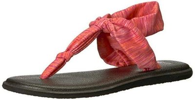 【晴天小舖】現貨：Sanuk Yoga Sling Ella 橘色條紋繞踝夾腳涼鞋 8號 女款 瑜珈鞋墊 山路克 笑臉鞋