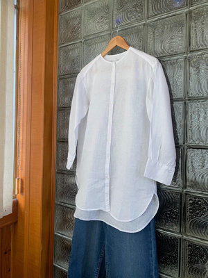 無印良品麻水洗束腰七分袖長上衣襯衫 白色xs-s