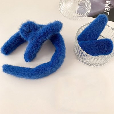 克萊因藍氣質甜美簡約毛絨抓夾發夾秋冬新款可愛毛球發抓時尚發飾