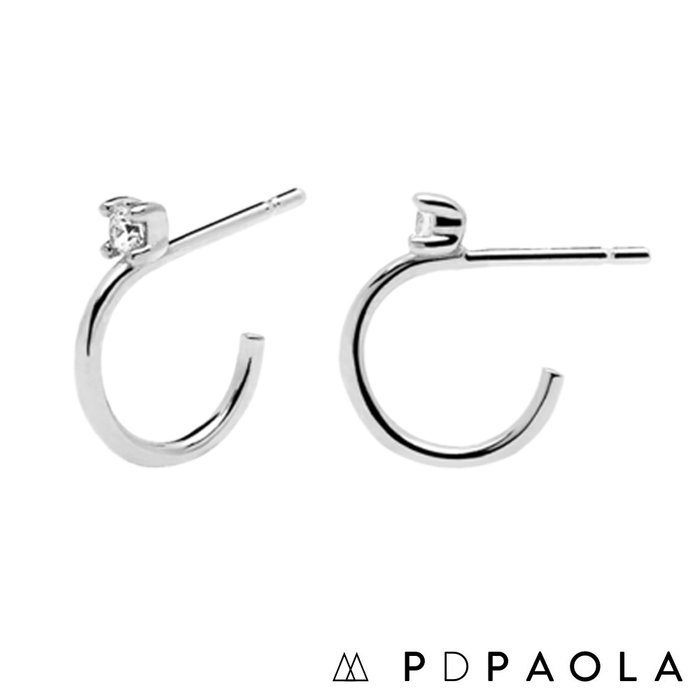 PD PAOLA 西班牙時尚潮牌 迷你C型耳環 銀色白鑽 925純銀 KITA
