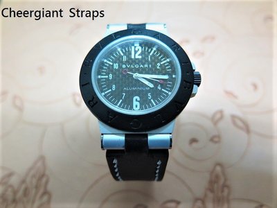 Bvlgari Aluminium leather strap 寶格麗黑色牛皮錶帶Cheergiant straps