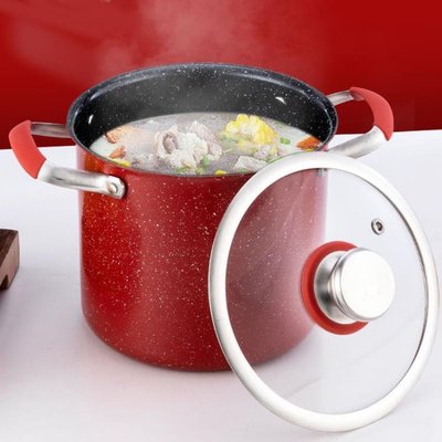 熱銷 麥飯石不粘鍋家用高湯鍋大容量燃氣電磁爐通用煲湯鍋煮鍋雙耳湯鍋-
