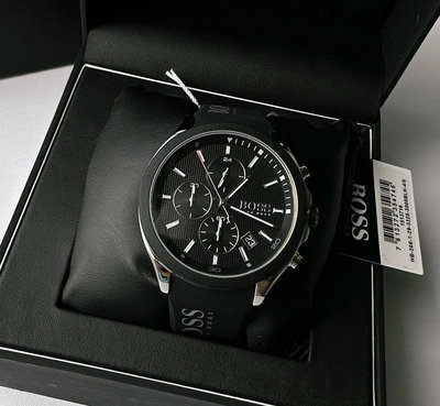 HUGO BOSS Velocity 黑色面錶盤 黑色矽膠錶帶 石英 三眼計時 男士手錶 1513716