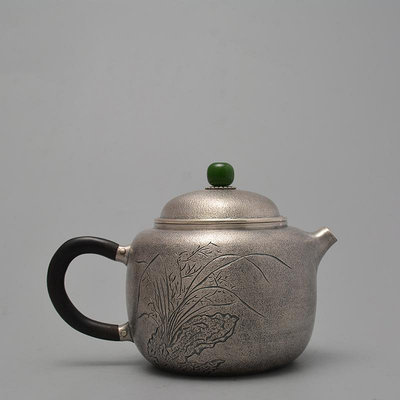 銀壺 藏六造蘭石泡茶壺純銀999純手工一張打日本銀壺高端純銀茶壺