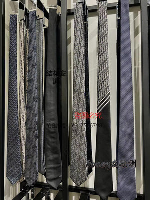 領帶 正品代購Dior迪奧男士領帶條紋海軍藍字母logo條紋商務休閑桑蠶絲