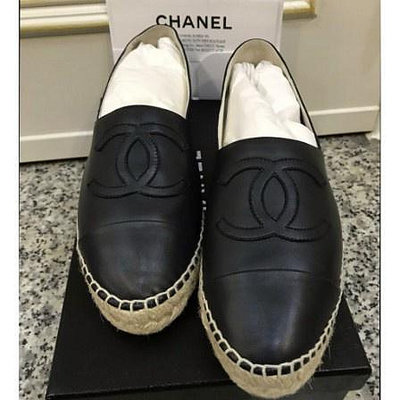 二手 Chanel 香奈兒 黑色 真皮 鉛筆鞋 草編鞋 漁夫鞋 現貨