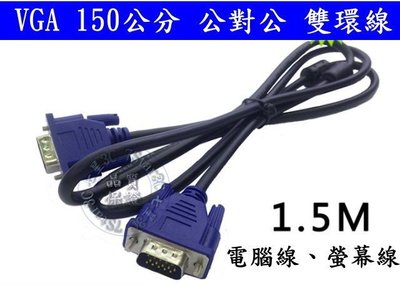 VGA 高品質 1.5米 150公分 150cm 15針對15針 15PIN 公對公 雙環線 傳輸線 抗干擾 螢幕線