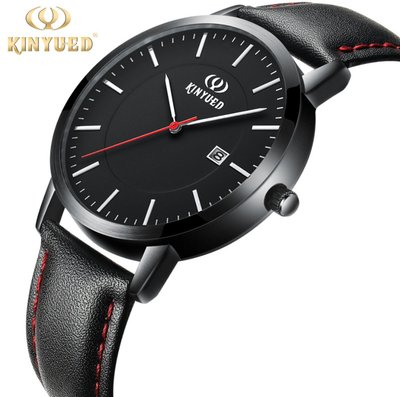 【潮裡潮氣】正品KINYUED金悅達瑞士時尚皮帶學生款男女士黑色石英手錶1011