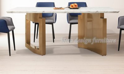 【N D Furniture】台南在地家具-不鏽鋼電鍍金色造型腳座人造石面180cm餐桌/6尺餐桌YH