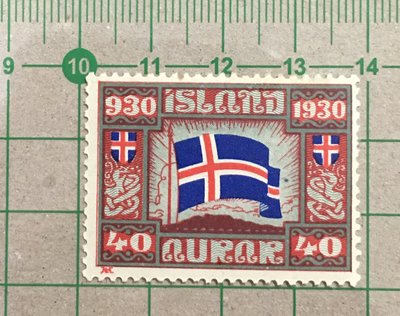 【郵卡庫】【事件/國旗】冰島1930年SC161，40伊利冰島議會1000週年，原膠背貼新票 SP6253