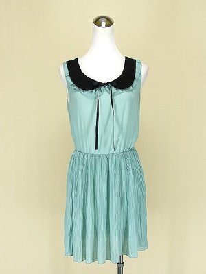 韓版 湖水藍圓領無袖漸漸層雪紡紗洋裝F號(58115)