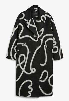 全新現貨 ~ 瑞典品牌 Monki 黑白抽象 oversize 雙排釦 長版外套 (XS)