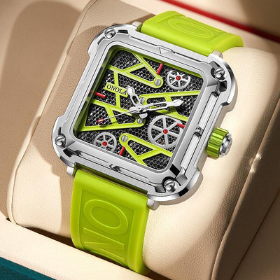 現貨：時尚新款ONOLA鏤空全自動機械防水橡膠帶防水男士手錶