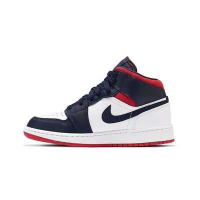 NIKE 女 AIR JORDAN 1 MID SE GS USA 白紅藍BQ6931-104