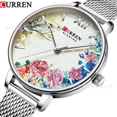 男士手錶 CURREN卡瑞恩9059超薄女士網帶手錶時尚簡約女士防水石英腕錶女錶