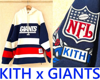 BLACK全新KITH x NFL x GIANTS紐約巨人隊冰球球衣美式足球橄欖球衣連帽長T帽T