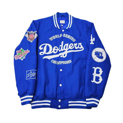 Cover Taiwan 官方直營 MLB LA 洛杉磯道奇隊 世界冠軍 西岸 棒球外套 嘻哈 寬鬆 情侶裝 藍色 大尺碼 (預購)