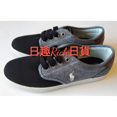 【 日趣Rich日貨 】日本全新正品 Polo Ralph Lauren 黑色+灰色雙色拼接 休閒鞋 帆布鞋