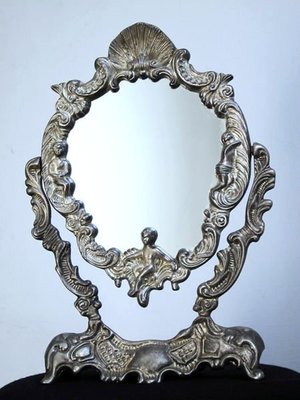 梳妝鏡桌鏡法國巴洛克風格類銀器鋁錫合金鍍銀3天使鏡子【心生活美學】