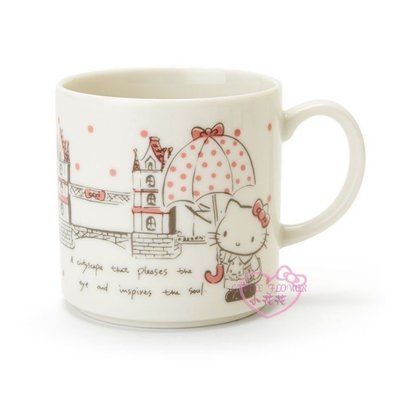 ♥小公主日本精品♥Hello Kitty白底點點 撐傘 倫敦 陶瓷 馬克杯 咖啡杯 水杯YAMAKA陶瓷11187103