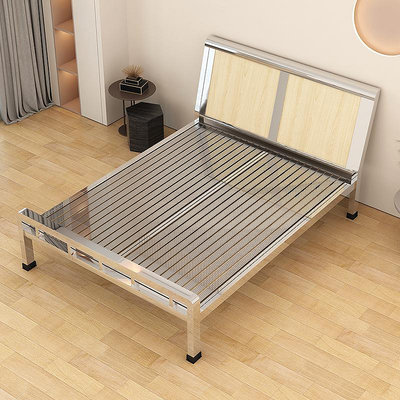 加厚304不銹鋼床1.2米單人1.5現代簡約1.8m雙人床鋼架鐵藝床定制