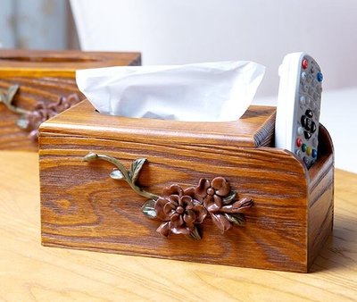 7206c 歐式 松木實木製花朵衛生紙面紙遙控器手機儲物盒收納盒送禮禮物