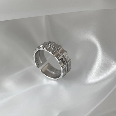 UDTRend 珠寶~設計戒指女小眾S925純銀不規則河流戒指金屬風簡約齒輪開口戒指女