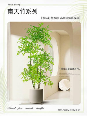南天竹仿真綠植高端輕奢室內客廳裝飾落地擺件高級仿生植物假花樹~優樂美