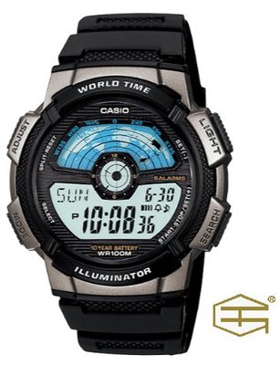 【天龜】CASIO 十年電力 世界地圖 儀表板風格電子錶款 AE-1100W-1A